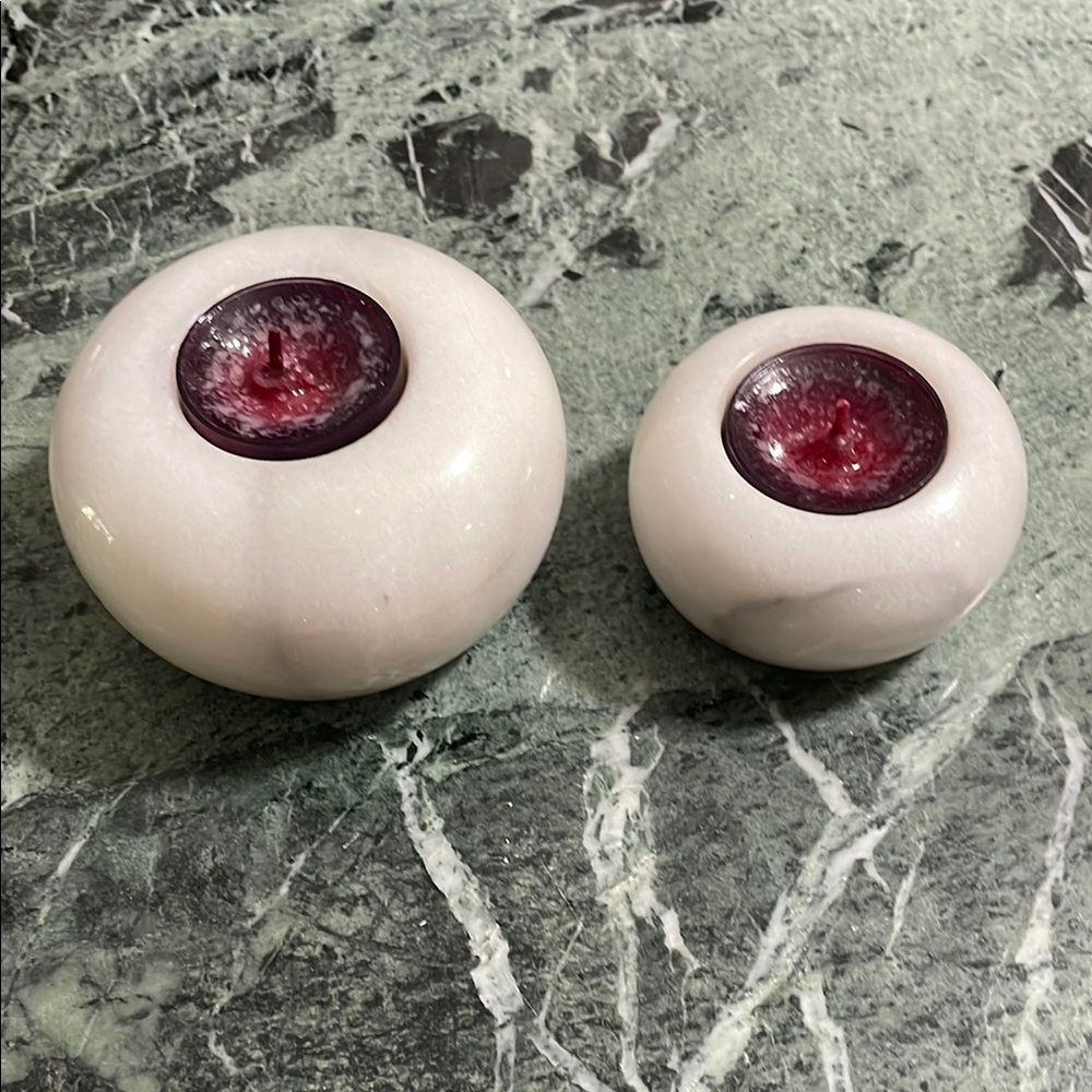 Elegant White and Gray Marble Tea Light Candle Holders.